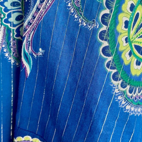Chico's Blue Green Silver Metallic Paisley Button Up Shirt Sz 16 Casual Career - Picture 4 of 8